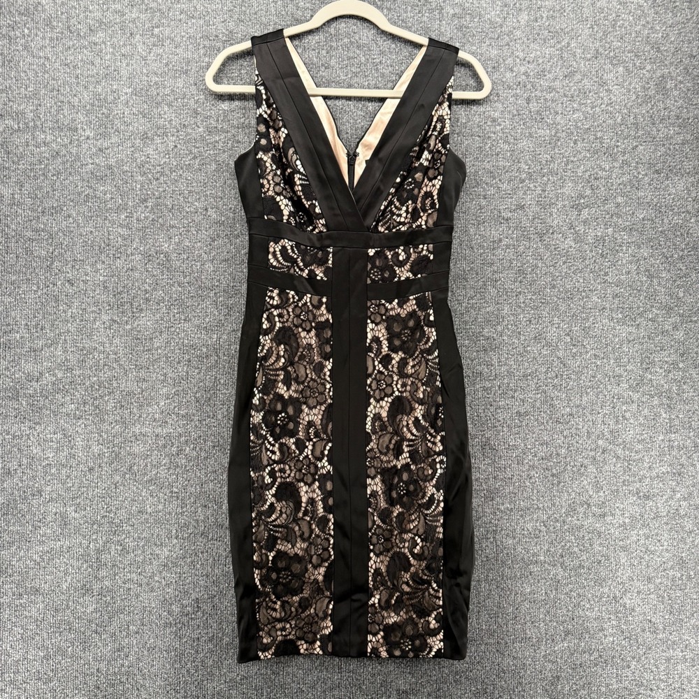Jax Dress Womens 2 Black Lace V-Neck Pencil Sleeveless Evening Cocktail Elegant
